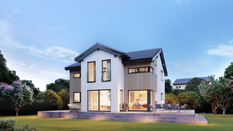 De ELK huizen kunnen op maat gemaakt worden met elegante, massief houten elementen die beschermd en afgewerkt worden met ADLER. |  | © ELK Fertighaus GmbH